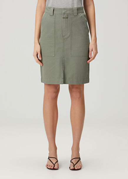 Utility Khaki Mini Denim Skirt